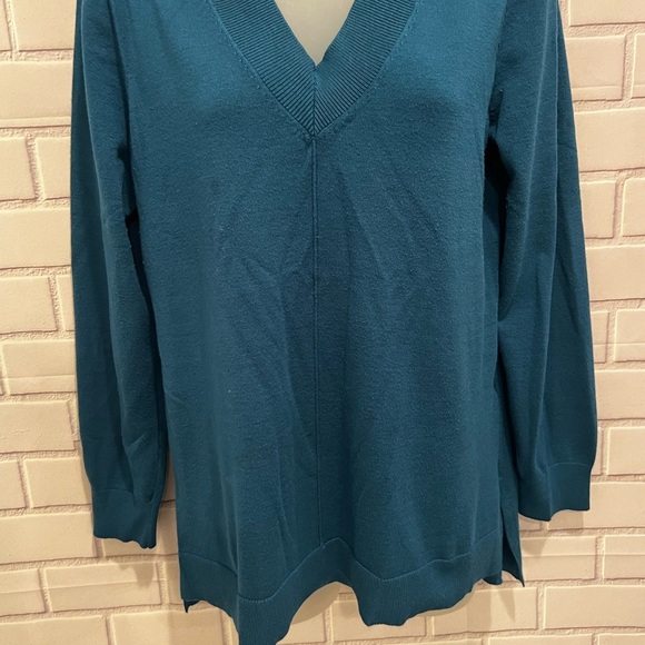 CABLE & GAUGE women v-neck blue-green sweater/size L - Picture 3 of 9